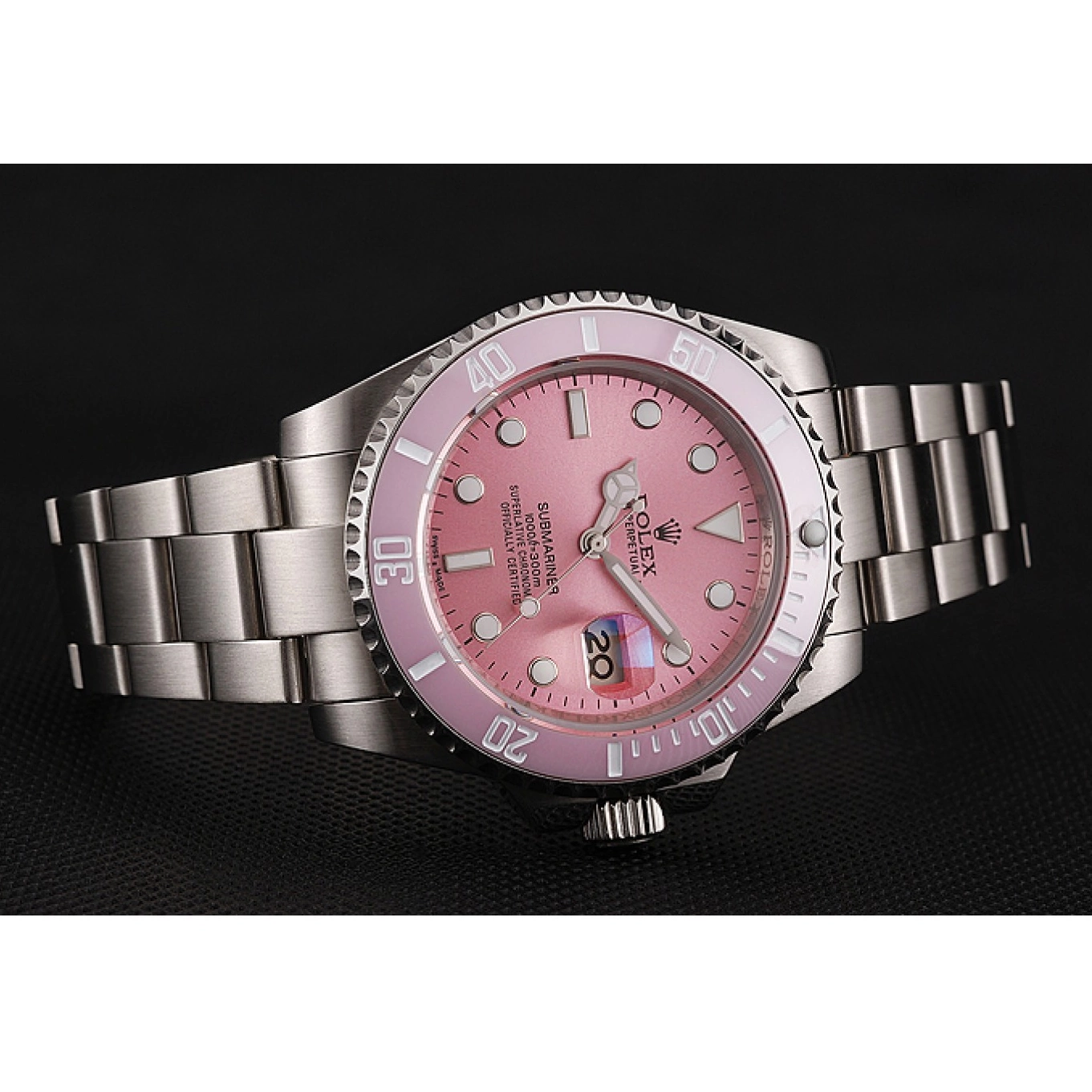 Aaa replica watch Pink Stainless Bracelet Rolex 1453865 Pink Submariner Steel Bezel Dial 0724